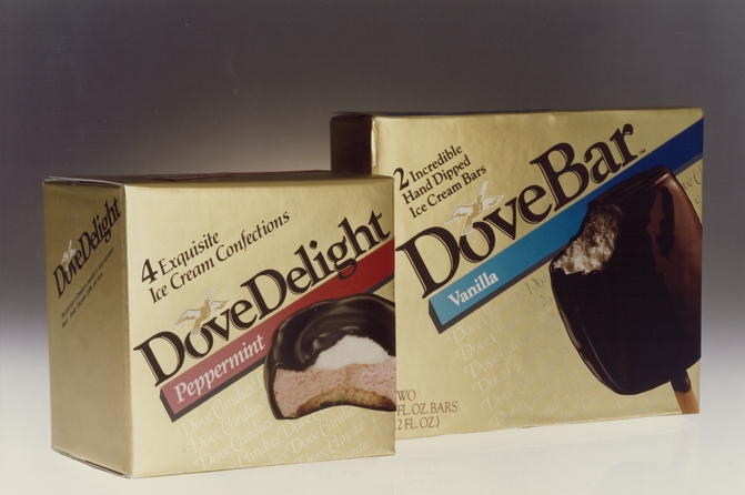 Two boxes of DoveBar frozen snacks from 1986