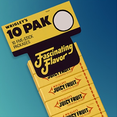 A pack of Wrigley's Juicy Fruit® gum from 1974