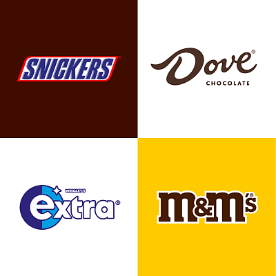 Snickers, Dove, Extra and M&M'S brand logos