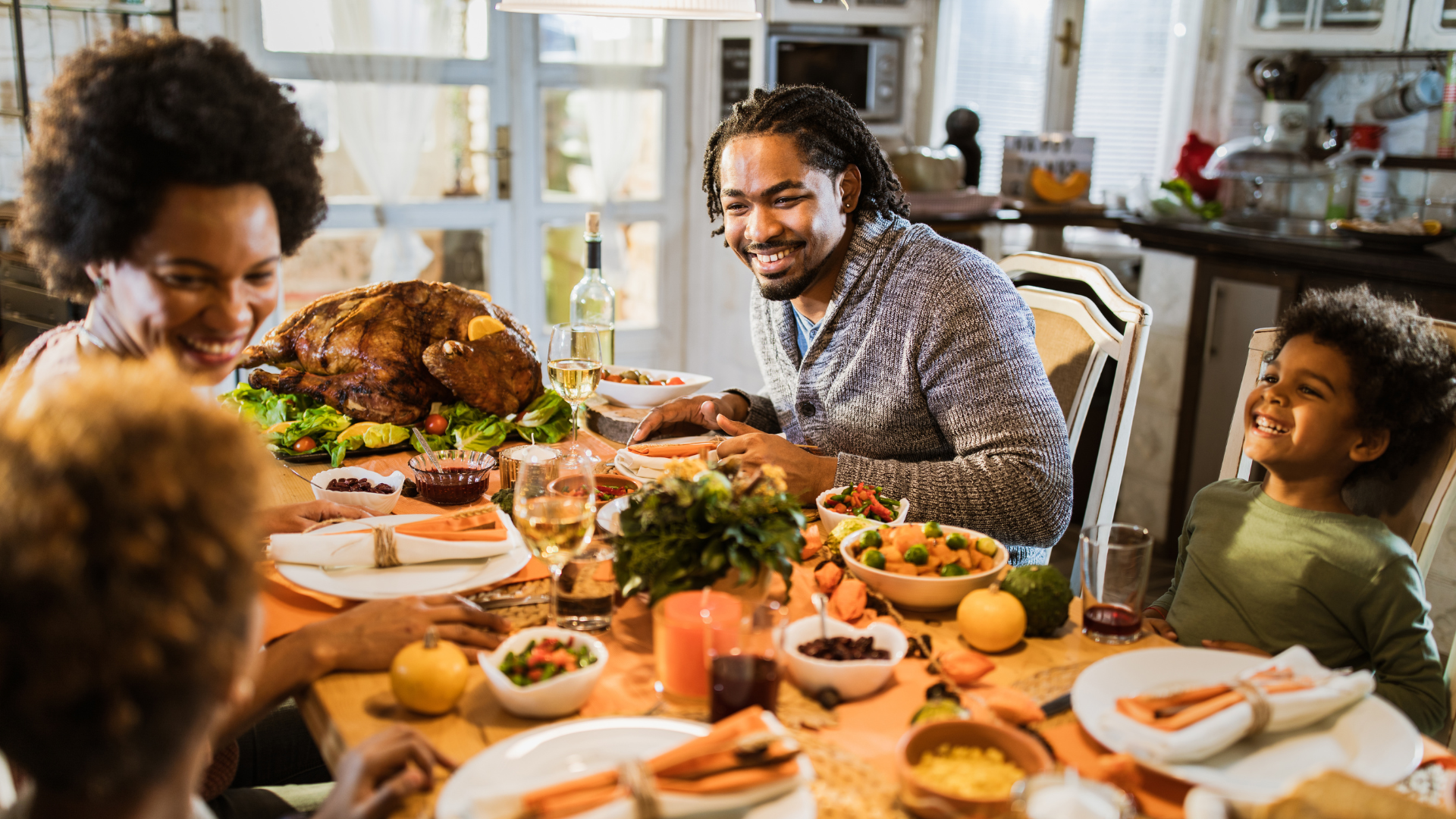 A family eating dinner together 